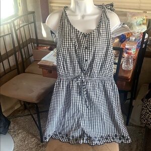 Charlie Paige Black and White Gingham Jumpsuit with Ruffled Neckline